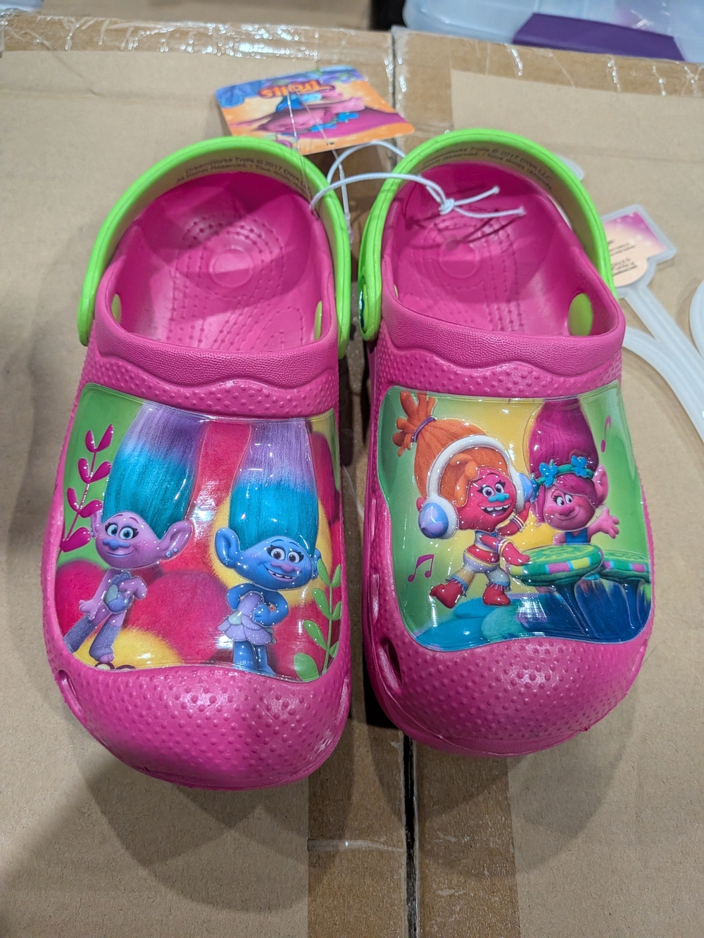 Girls' Pink Trolls Clog Shoes with Green Strap, Brand new